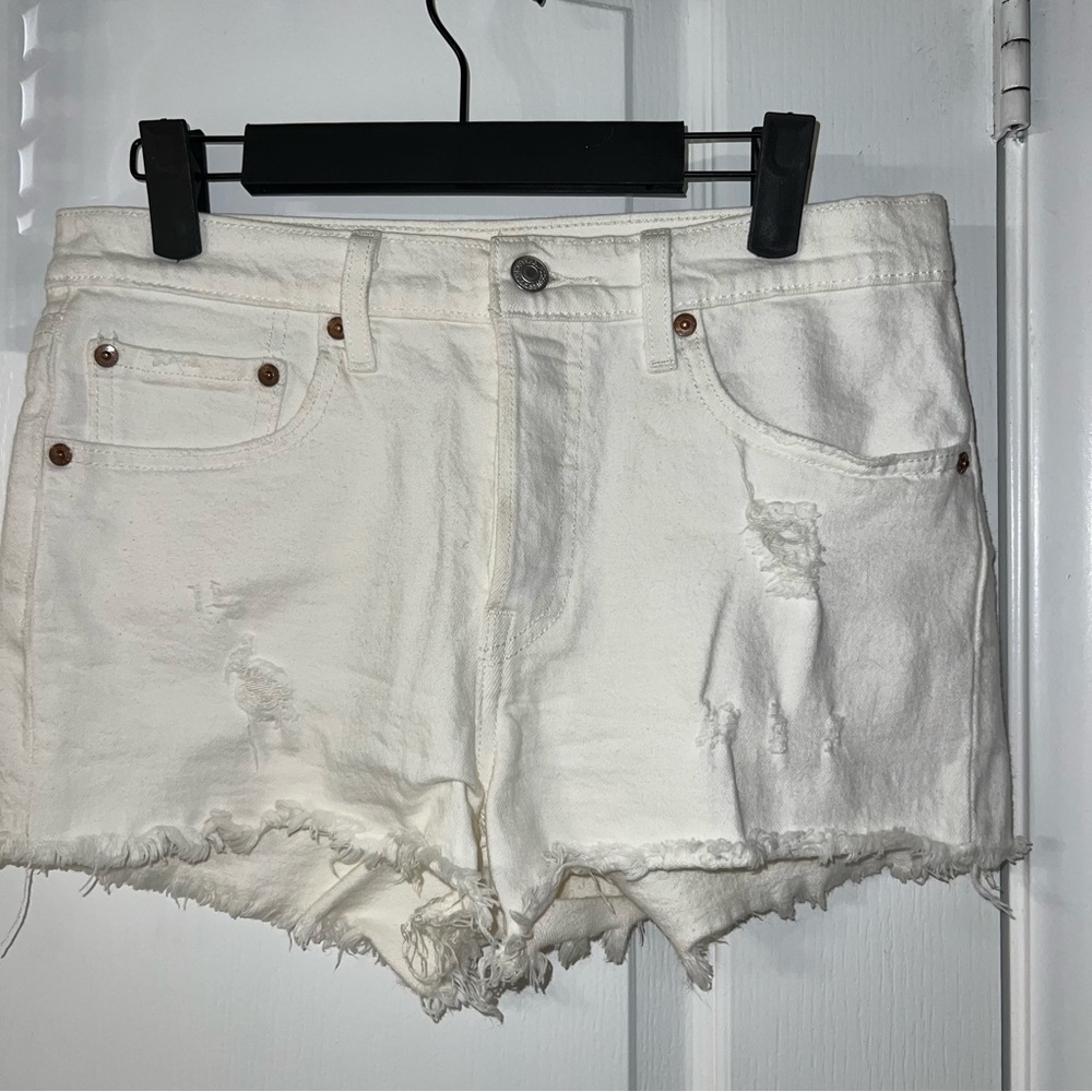 Levi's White High Rise Jean Shorts Distressed Frayed Hem